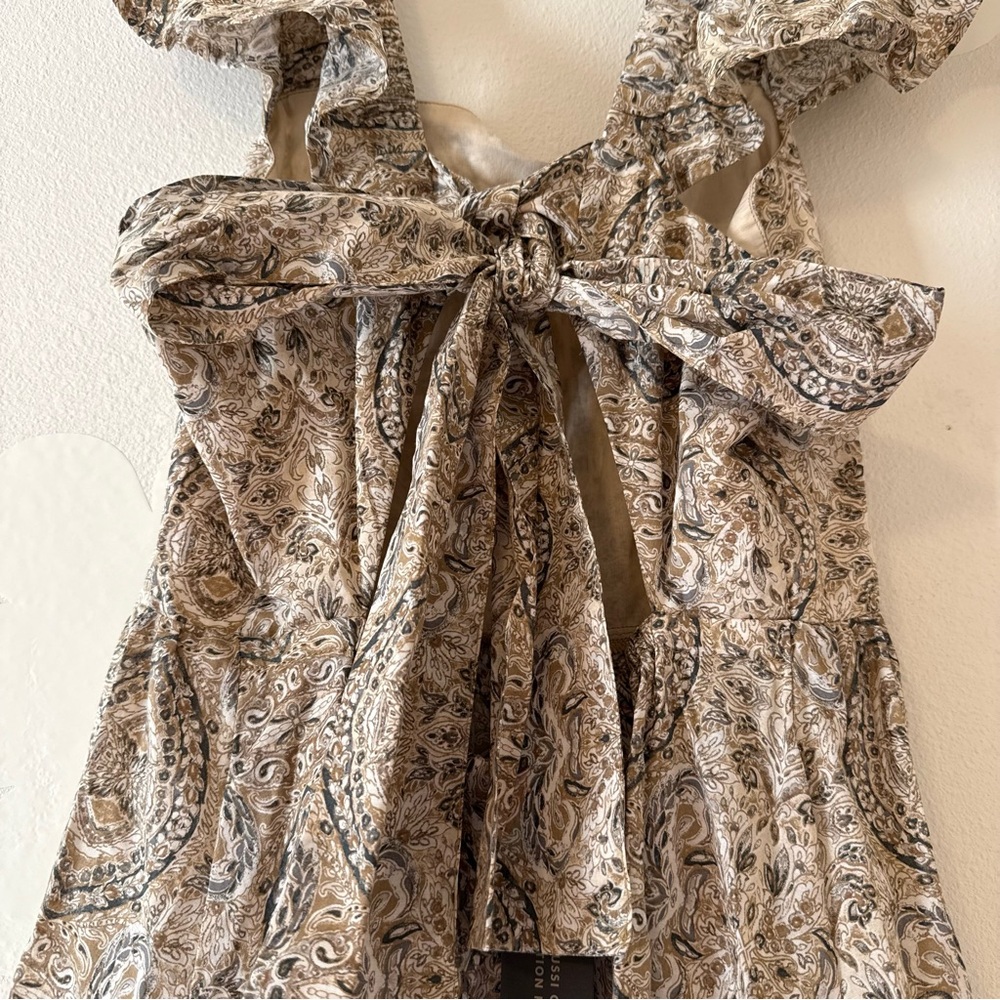 NWT Banana Republic Beige Patterned Tie Open Back Midi Dress with Ruffle Sleeves - Picture 6 of 11